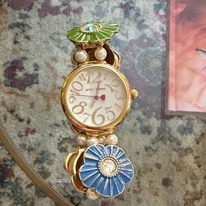 Betsey Johnson Whimsical Floral Watch with Gold Accents